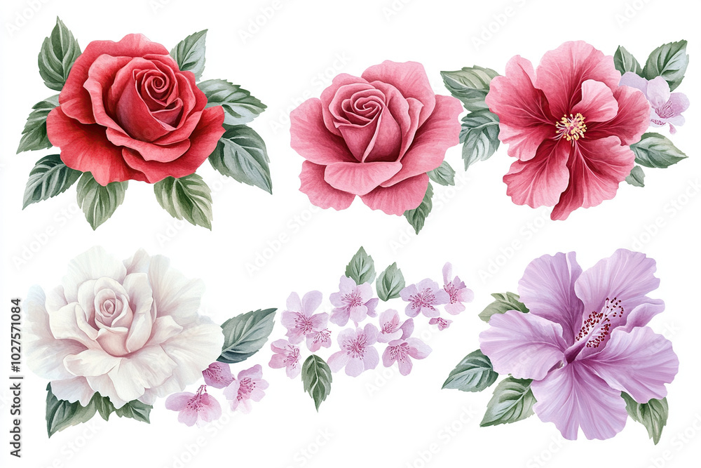 Set of watercolor roses Set of watercolor roses