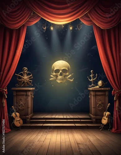 Pirates party stage backgeround with hidden treasures for an amazing flyer or poster background design base photo