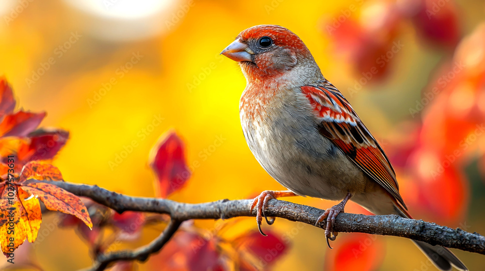 Colorful bird perched on a branch in autumn. Colorful bird perched on a branch in autumn.