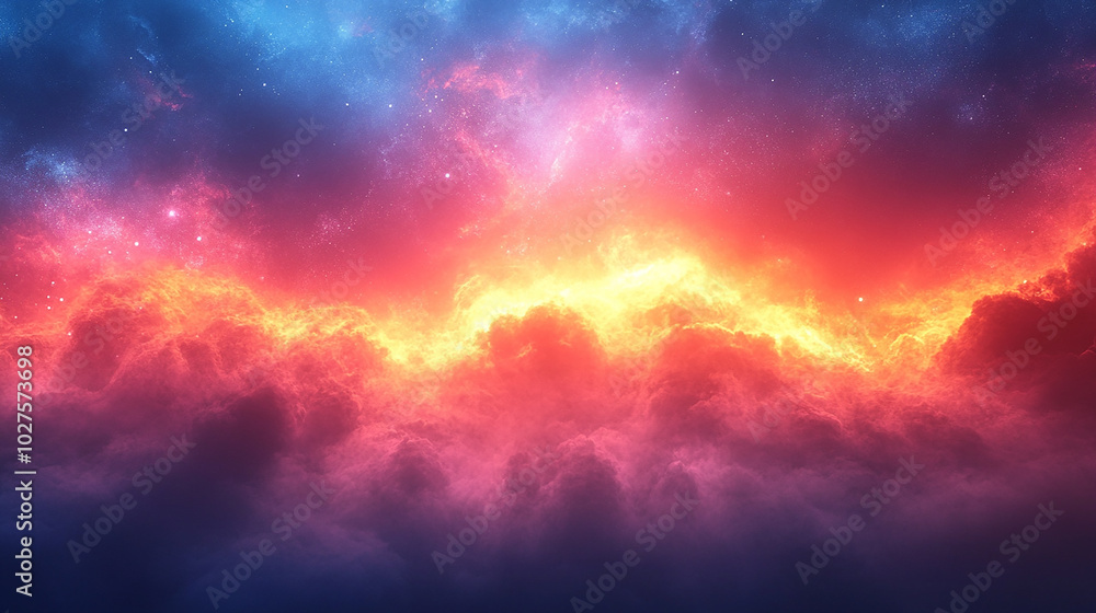 Abstract background with colorful nebula clouds in the sky.