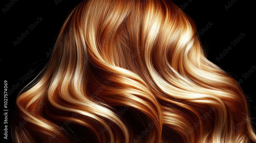 Luxurious waves of shiny auburn hair create a stunning visual contrast Luxurious waves of shiny auburn hair create a stunning visual contrast