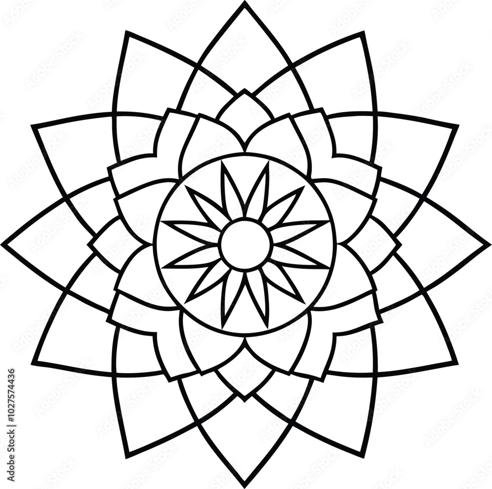 Fototapeta premium Simple mandala design for coloring. Vector floral mandala. Geometric ornamental mandala