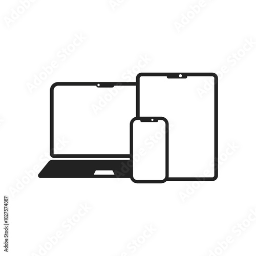 Isolated black outline gadget, laptop, notebook mobile phone and tablet icon for electronics media graphic design