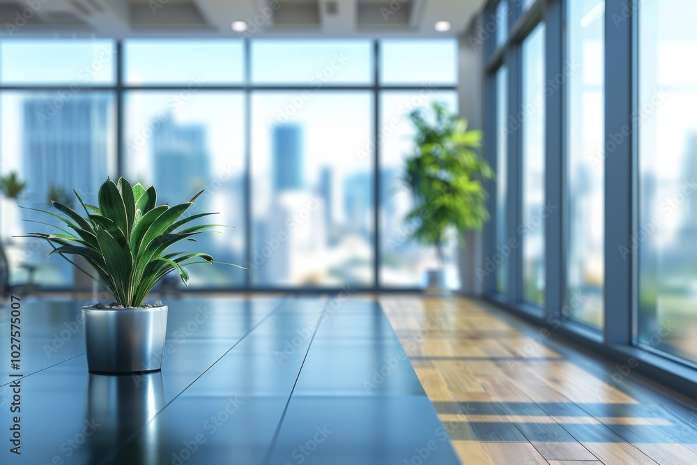 Blurred Modern Office Interior with Panoramic Windows and Meeting Table, Luxury Lounge Background Blurred Modern Office Interior with Panoramic Windows and Meeting Table, Luxury Lounge Background