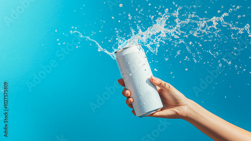 Dynamic Splash of Plain White Soda Can