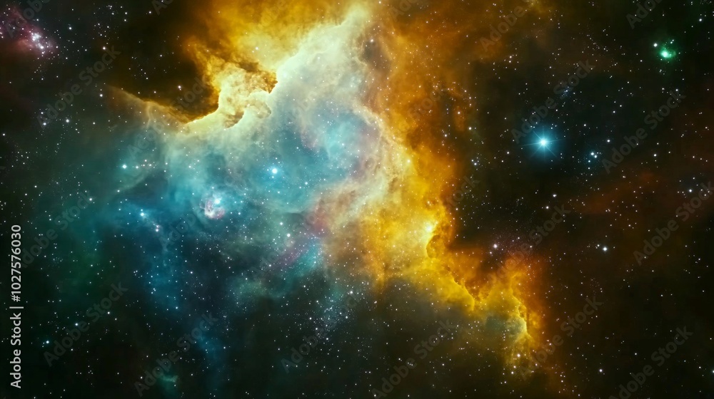 Fototapeta premium Stunning Galactic Nebula in Vibrant Colors of Gold and Teal