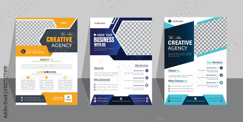 Corporate creative colorful business flyer template design set,  flyer in A4 with colorful triangles vector template design or business poster template design.