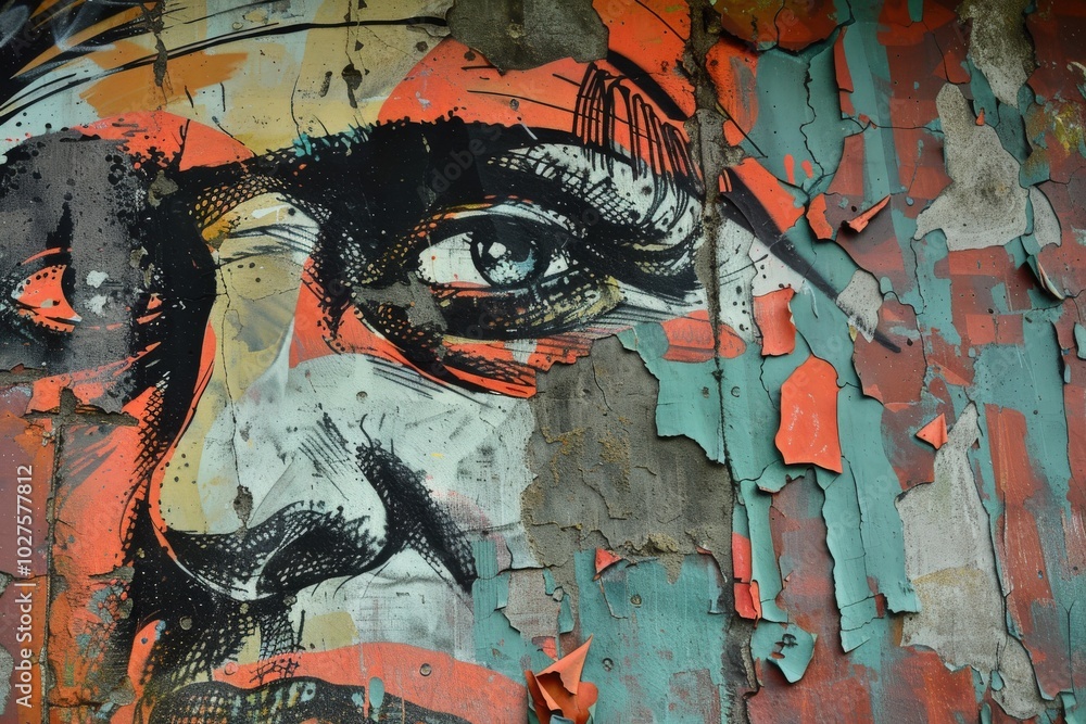 Obraz premium A colorful painting of a woman's face with a blue eye, generative ai image