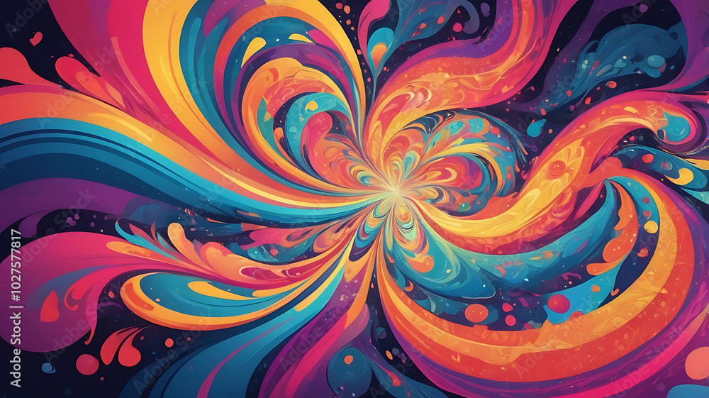 Fototapeta premium Psychedelic Abstract Background with Swirling Kaleidoscopic Patterns and Glossy Texture