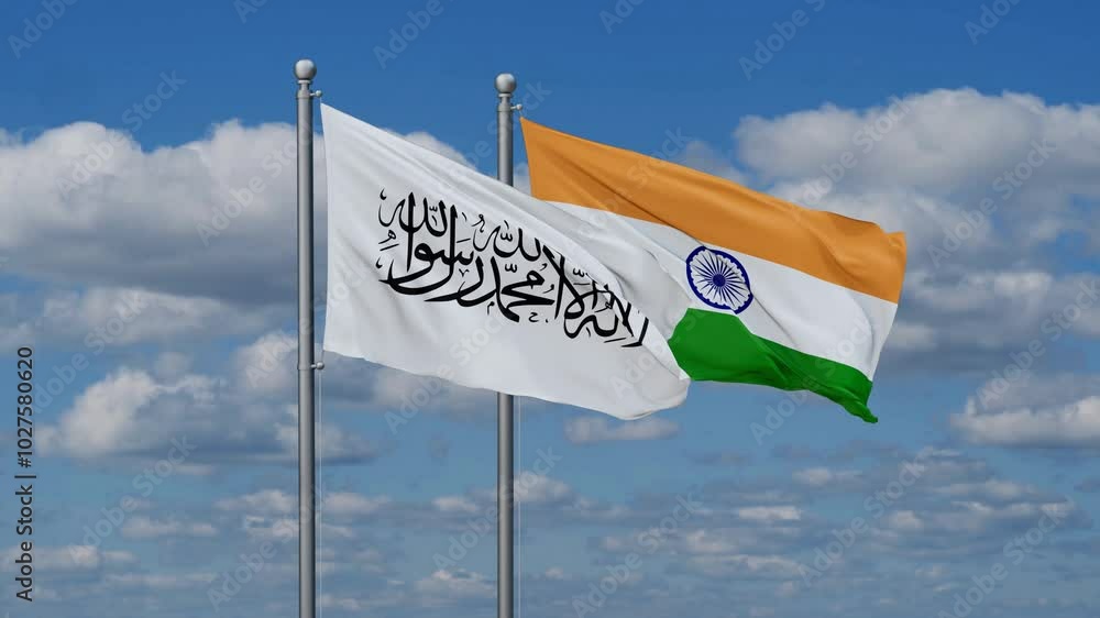 India and Afghanistan flags flying together, video concept of the relationship, two country relations concept India and Afghanistan flags flying together, video concept of the relationship, two country relations concept