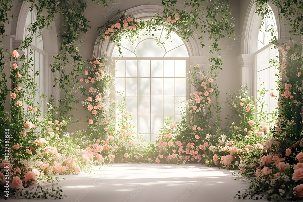 An enchanting wedding backdrop with lush greenery generative AI An enchanting wedding backdrop with lush greenery generative AI