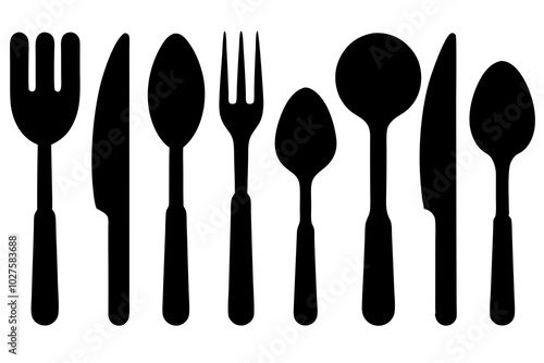 set of cutlery vector silhouette