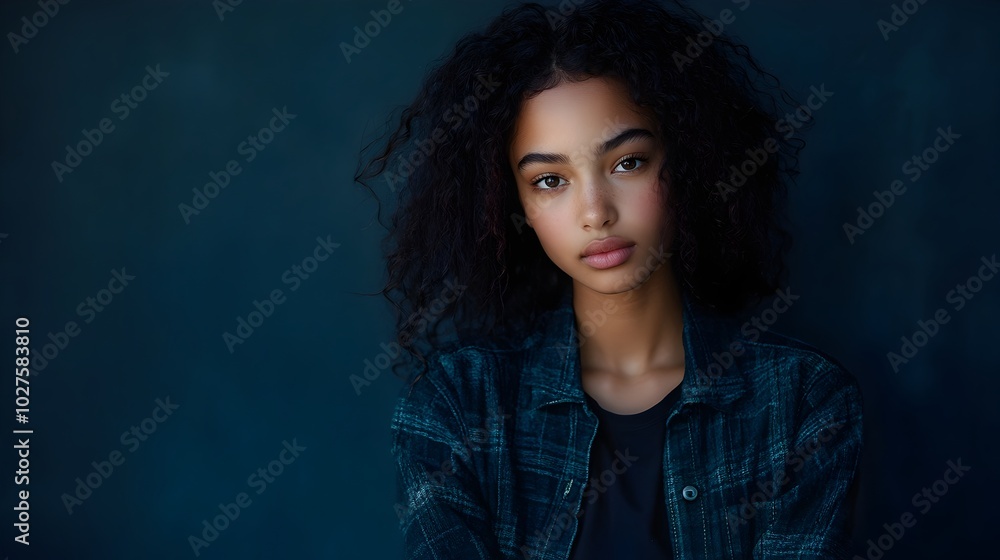 Portrait shot of a melancholic teenage multiracial girl dressed in a dark moody grunge inspired outfit Portrait shot of a melancholic teenage multiracial girl dressed in a dark moody grunge inspired outfit