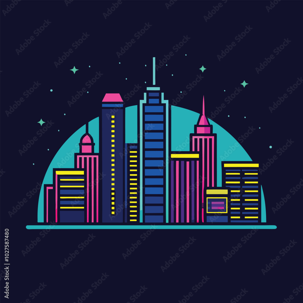 Fototapeta premium Cityscape Vector Illustration with Car and Urban Background