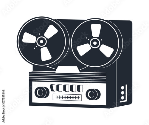 Old school audio device. Retro music player silhouette, audio tape player flat vector illustration. Vintage music player silhouette