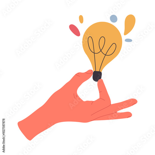 Light bulb in hand. Hand holding glowing bulb, solution, innovation and creative idea metaphor flat vector illustration. Great idea concept