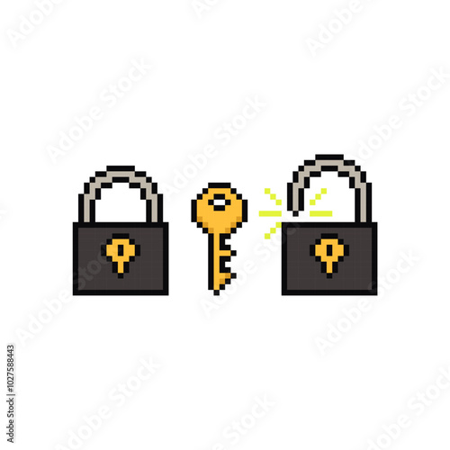 padlock key icon pixel art