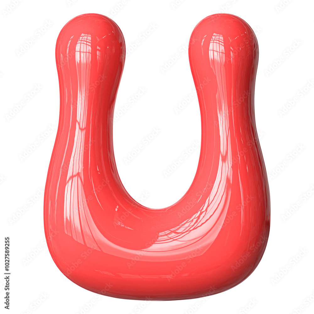 Bubble Letter U Font Red 3D Render