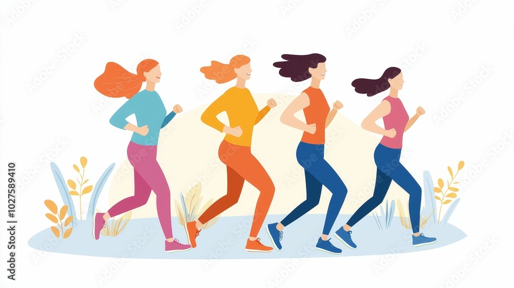 Group of women participating in a fun run, exercise as a communal activity for the prevention of chronic diseases Group of women participating in a fun run, exercise as a communal activity for the prevention of chronic diseases