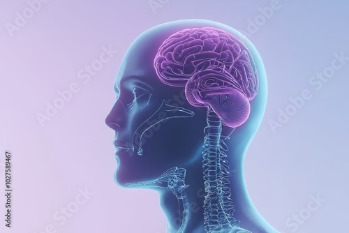 Stylized human head silhouette showcasing brain anatomy against a soft gradient background.