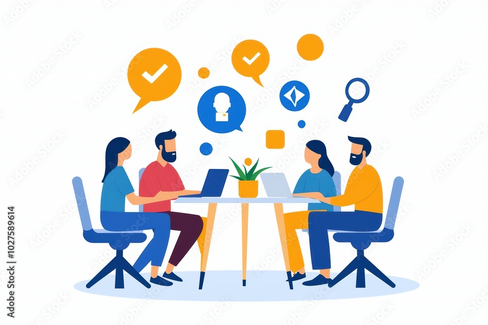 Team collaboration in a modern office setting with laptops and discussions about ideas and strategies. Team collaboration in a modern office setting with laptops and discussions about ideas and strategies.