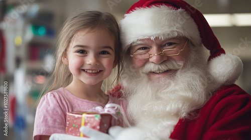 santa claus, parent and child with christmas presents