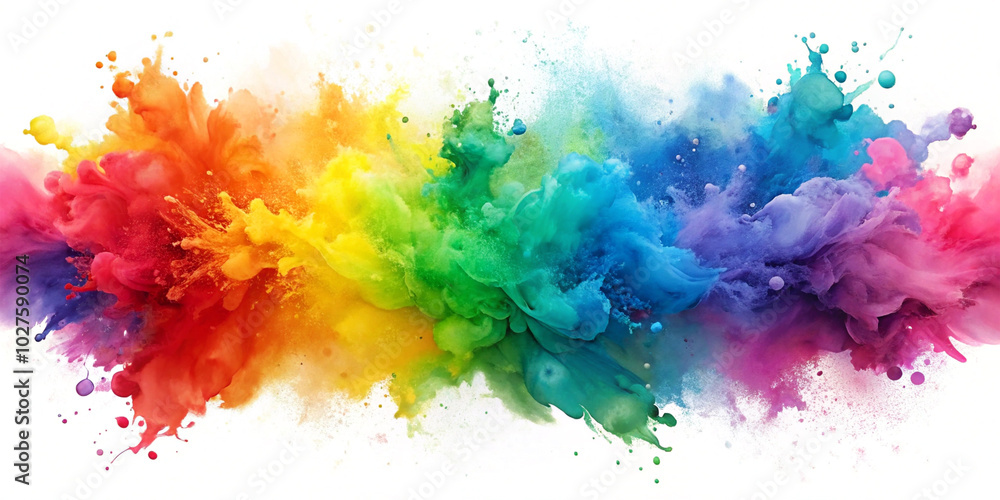 Fototapeta premium Rainbow watercolor splash, Soft and flowing rainbow-colored watercolor splashes blending together