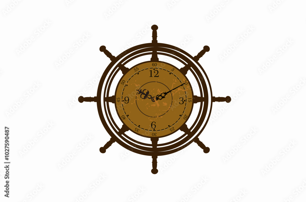 ship steering wheel clock logo design illustration ship steering wheel clock logo design illustration