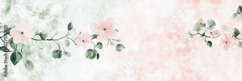 Delicate Pink and Green Watercolor Floral Branch Design for Wallpaper or Background