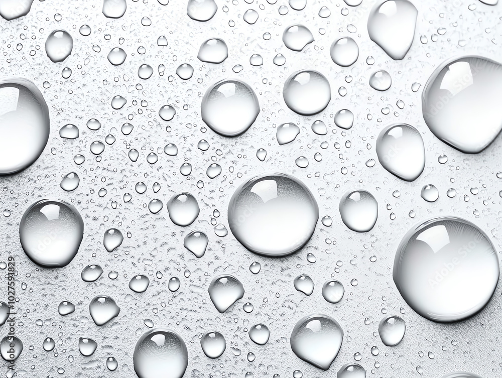 Close-up of water droplets on a smooth surface, white isolated background. Close-up of water droplets on a smooth surface, white isolated background.