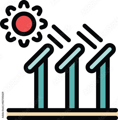 Solar panels collecting energy from sun, renewable energy source icon