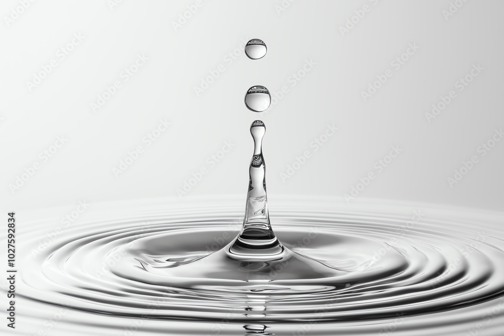 Water droplet creating ripples in a serene environment, white isolate background. Water droplet creating ripples in a serene environment, white isolate background.