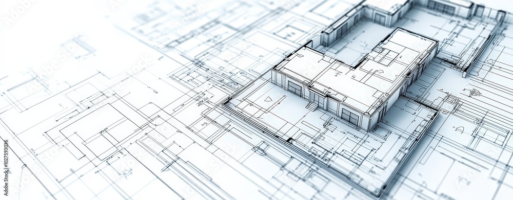 3D rotating school building blueprint shows classroom layout and functional flow, on an isolated background. 3D rotating school building blueprint shows classroom layout and functional flow, on an isolated background.