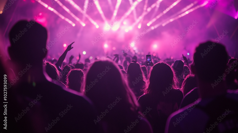 Crowd enjoying an electrifying music concert with vibrant lights and dynamic atmosphere Crowd enjoying an electrifying music concert with vibrant lights and dynamic atmosphere