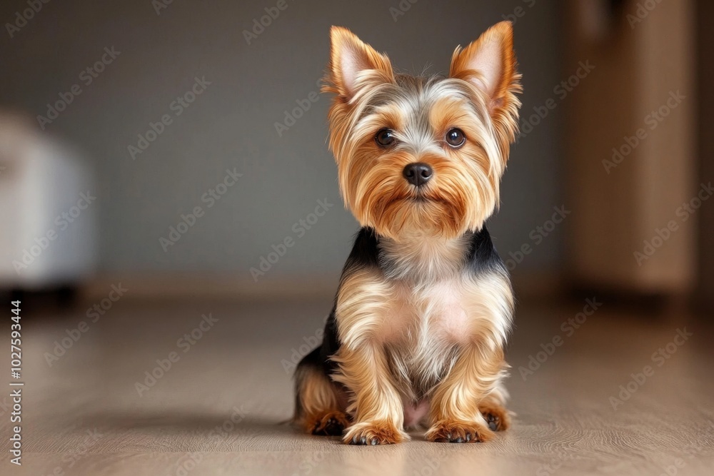 Silhouette of a Yorkshire Terrier sitting elegantly, with simple, clean lines highlighting its small frame and distinctive shape against a plain background Silhouette of a Yorkshire Terrier sitting elegantly, with simple, clean lines highlighting its small frame and distinctive shape against a plain background