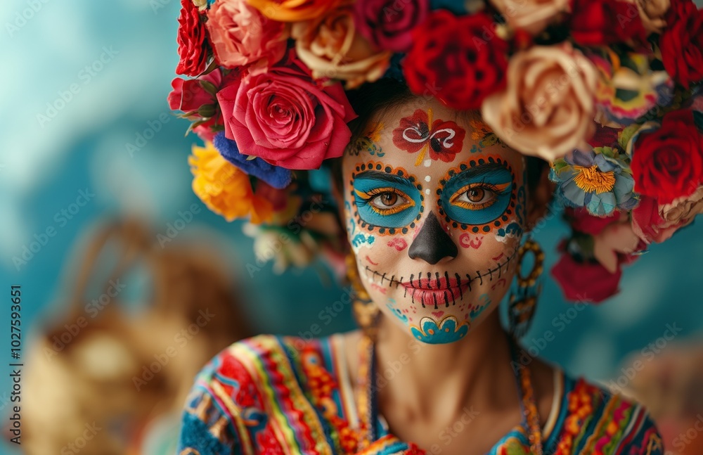 A young girl with detailed skeleton makeup for Mexico's Day of the Dead (El Dia de Muertos). A young girl with detailed skeleton makeup for Mexico's Day of the Dead (El Dia de Muertos).