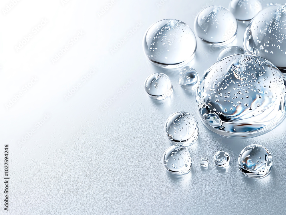 Water droplets on a smooth surface with bubbles, white isolate background. Water droplets on a smooth surface with bubbles, white isolate background.