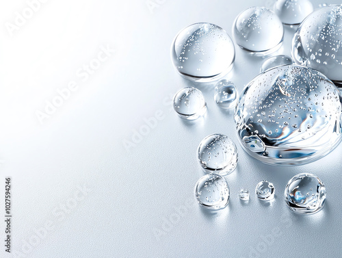 Wallpaper Mural Water droplets on a smooth surface with bubbles, white isolate background. Torontodigital.ca