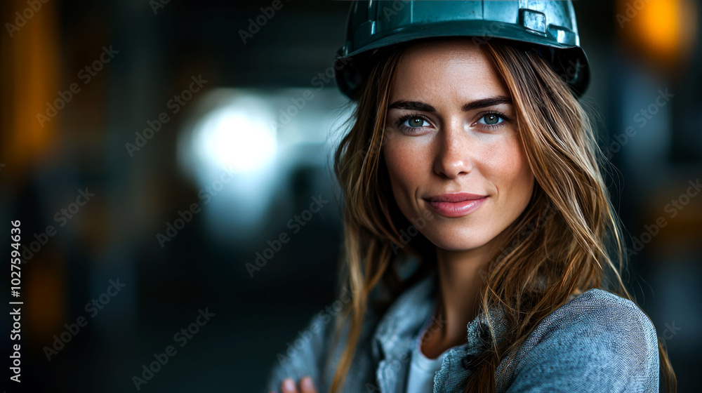 Portrait of a confident female engineer wearing a hard hat. Portrait of a confident female engineer wearing a hard hat.