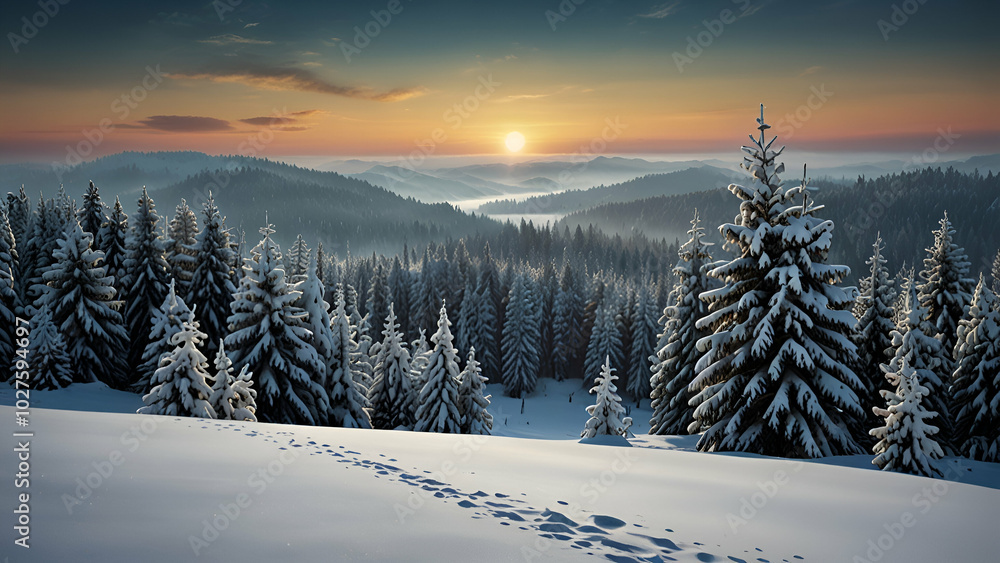 Fototapeta premium pine tree branch covered in snow in a winter scene with a boke and a blurred background 