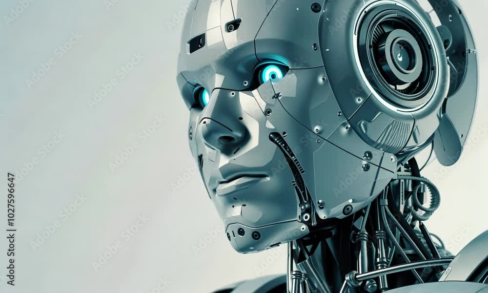 A highly advanced humanoid robot with intricate mechanical details and a sleek metallic finish, representing cutting-edge artificial intelligence technology. A highly advanced humanoid robot with intricate mechanical details and a sleek metallic finish, representing cutting-edge artificial intelligence technology.