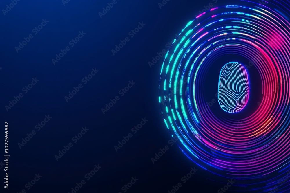 Fototapeta premium Abstract digital fingerprint in a circle of light on a blue background.