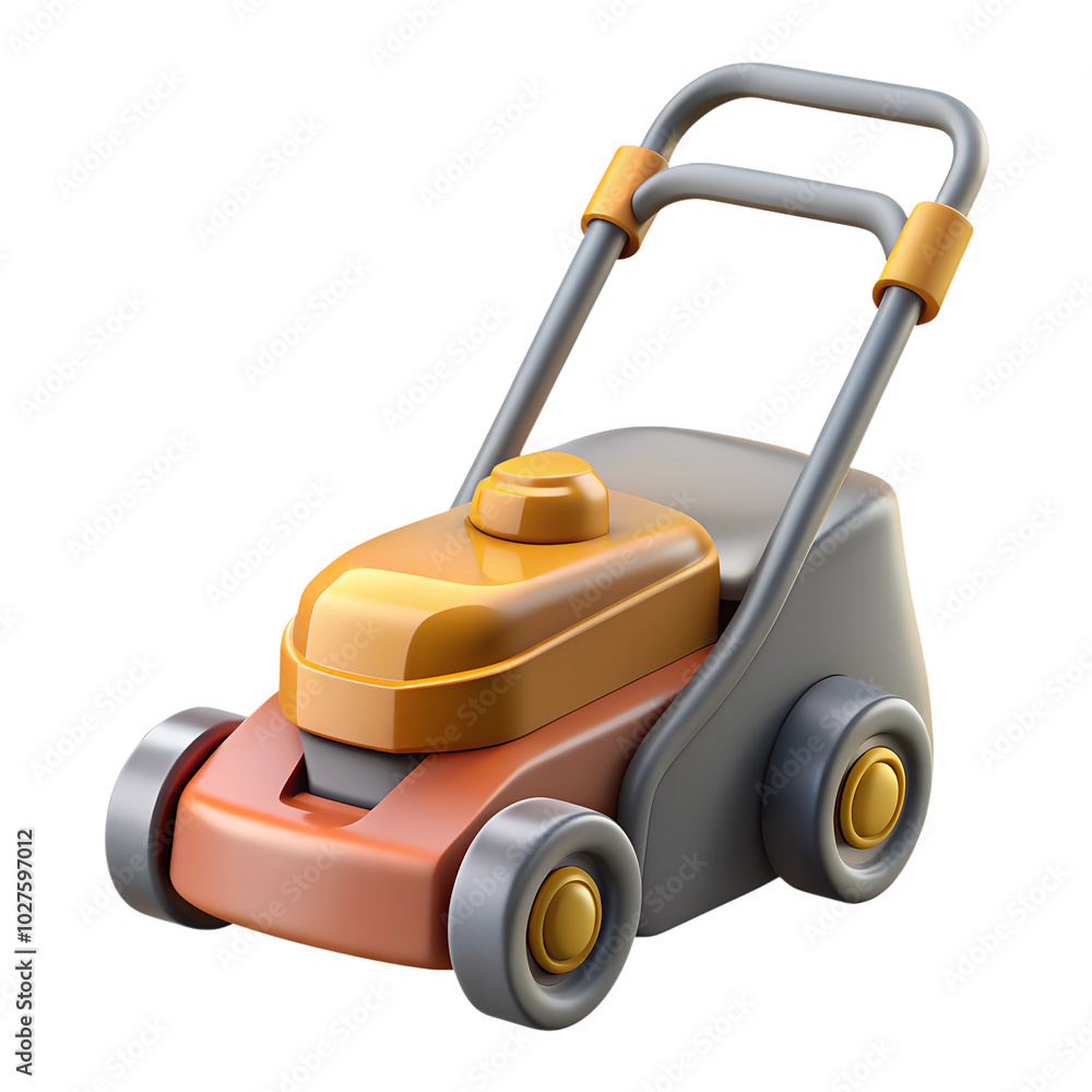 Lawnmower on a white background. 3d plastic toy High quality photo Lawnmower on a white background. 3d plastic toy High quality photo