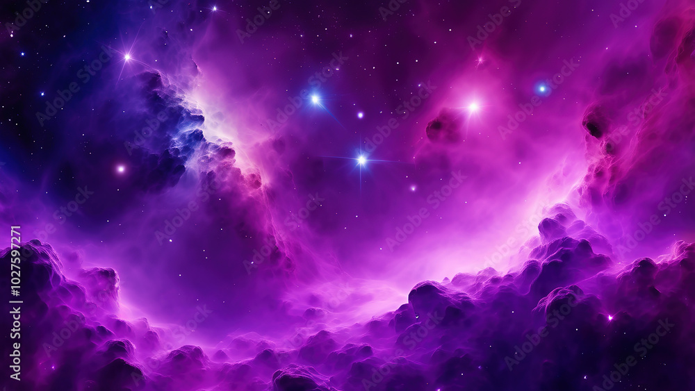 Fototapeta premium Purple background with nebula space and star 