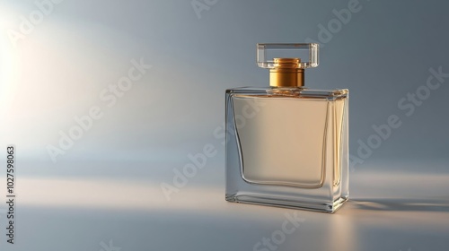 a luxury perfume bottle in frosted glass with gold cap