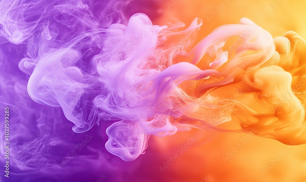 Fototapeta premium Abstract purple and orange ink swirls in water, creating a vibrant and dynamic pattern.