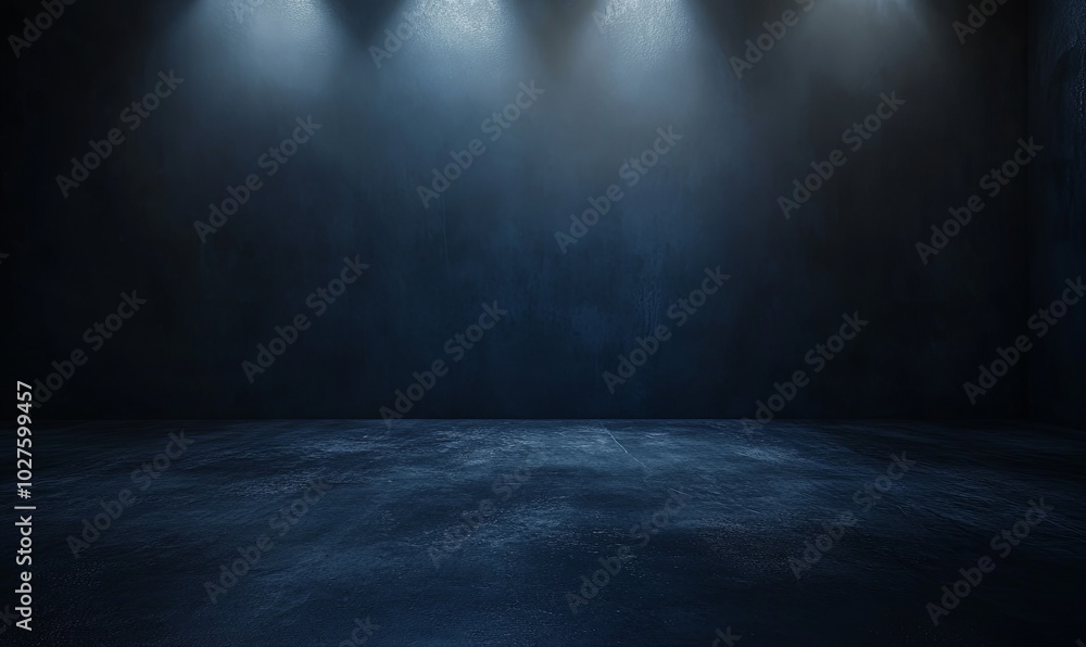Dark blue concrete wall with spotlights and copy space. Dark blue concrete wall with spotlights and copy space.