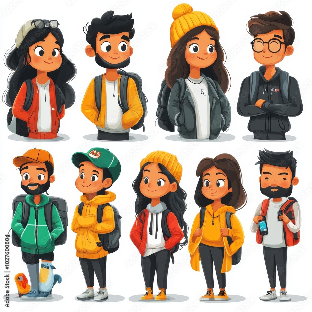 Naklejka premium Modern Flat Style Vector Character Illustration Pack