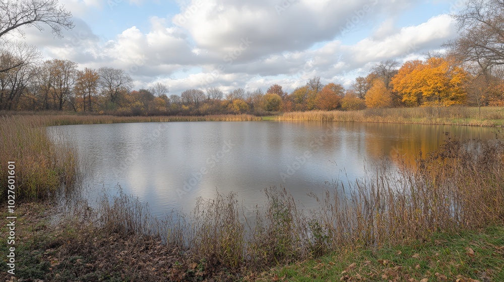 Serene Autumn Landscape with Tranquil Lake and Vibrant Foliage Serene Autumn Landscape with Tranquil Lake and Vibrant Foliage