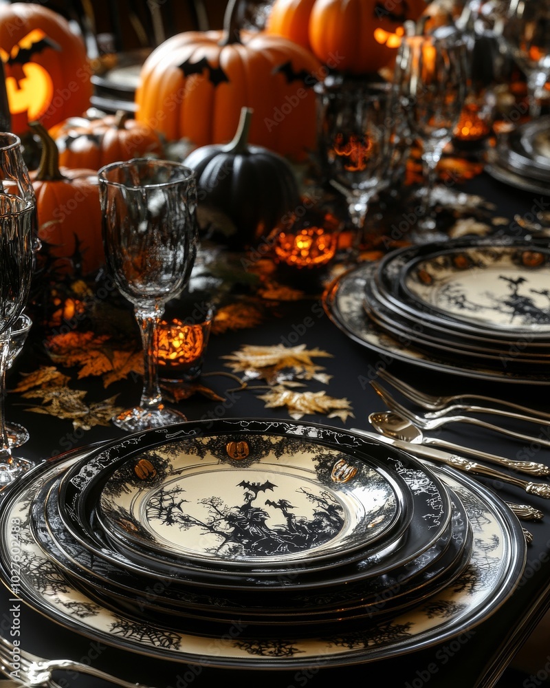 Elegant Halloween Table Setting with Pumpkins and Decor Elegant Halloween Table Setting with Pumpkins and Decor